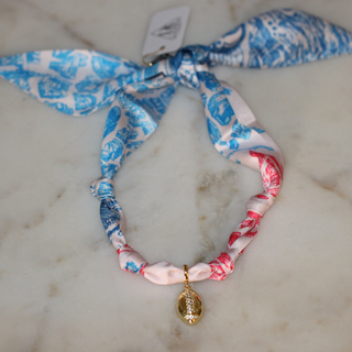 Red & Blue Scarf Necklace ~ Pick your Charm