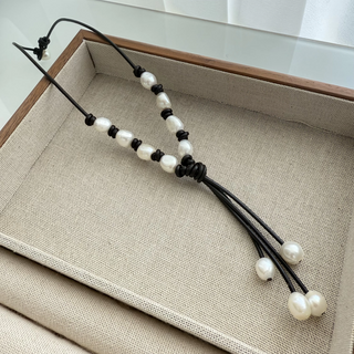 Backroads Beauty Leather and Pearl Necklace