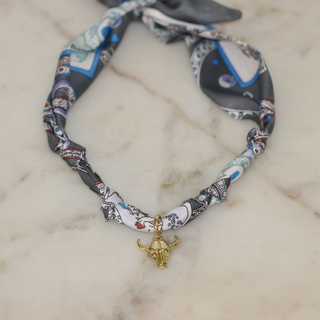 No Bull in Gray Scarf Necklace