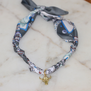 No Bull in Gray Scarf Necklace