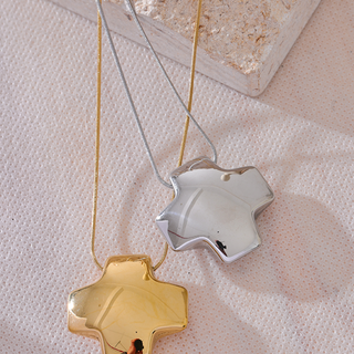 Sculpted Cross Necklace – Gold – Stainless Steel