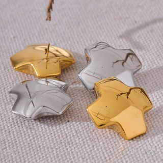 Sculpted Cross Earrings – Gold – Stainless Steel