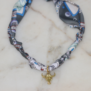 No Bull in Gray Scarf Necklace