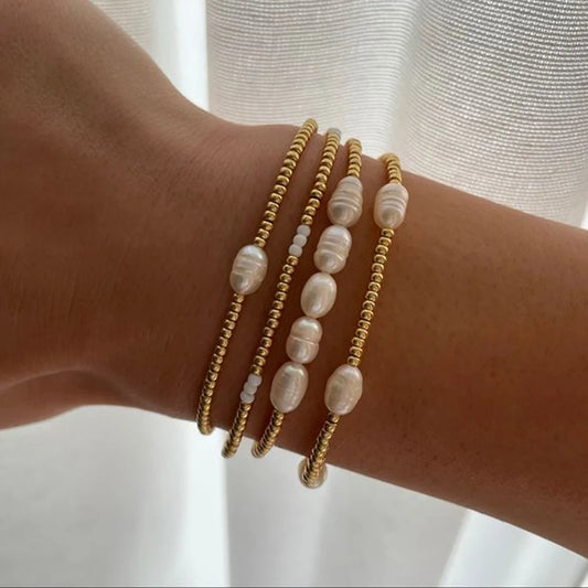 Natural Pearl Beaded Stretch Bracelet