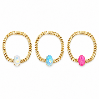 Opal Dream Oval Chain Bracelet 14K gold plated with luminous oval opal-inspired stone on polished link chain
