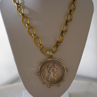 Royal Portrait Mixed Metal Coin Necklace