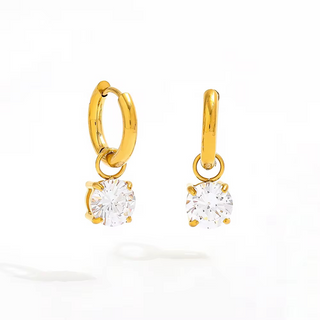 Millie Earrings ~ 18k PVD Gold-Plated Stainless Steel Huggies with CZ Drop