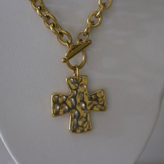 Hammered Cross Toggle Necklace – Silver or Gold Chain