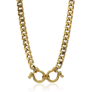 Interlock Statement Chain Necklace Gold Stainless Steel