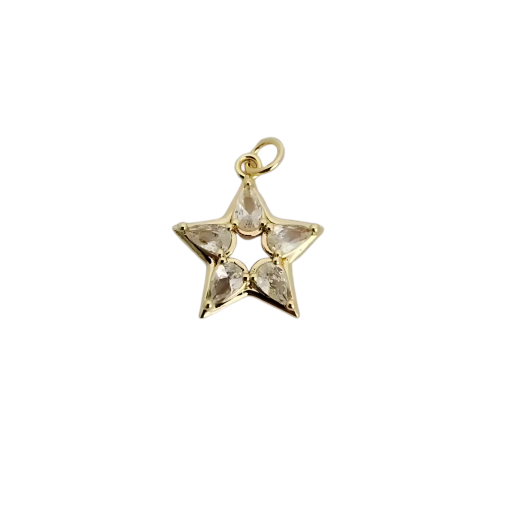 Crystal Star Charm ~ 14k Gold Plated Brass Charm for Necklaces and Bracelets