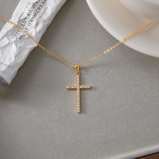 Pavé Cross Necklace - Stainless Steel