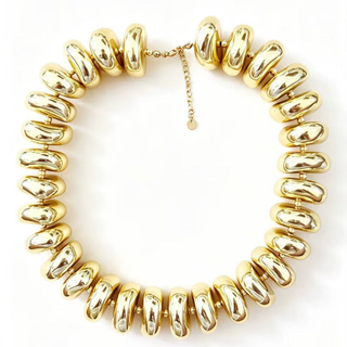 Soleil Gold Beaded Necklace featuring oversized sculptural oval beads in polished 14K gold-plated brass