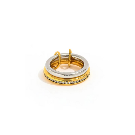 Sammi Ring ~ Two-Tone Stacked Design, 18k PVD Gold-Plated Stainless Steel