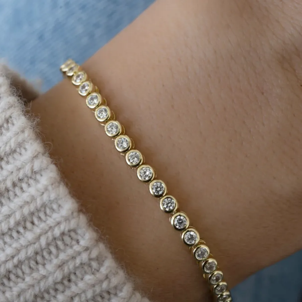 Bezeled CZ Tennis Bracelet ~ 14k Gold-Plated Bracelet with Cubic Zirconia Stones