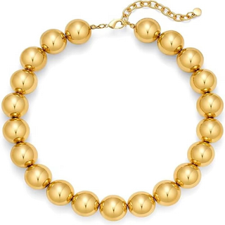 Soleil Gold Beaded Necklace featuring large polished round gold beads with adjustable extender chain