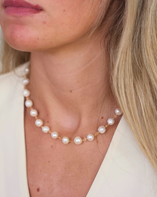 Freshwater Pearl Necklace 9mm 18K Gold Water Resistant Non Tarnish