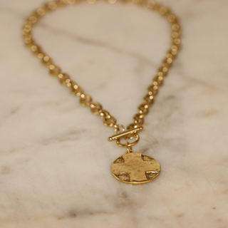Cross Medallion Toggle Necklace – Gold or Silver
