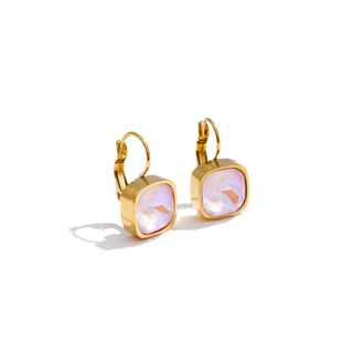 Blush Crystal Drop Earrings 18K gold polished with lever-back closure and pink crystal accents