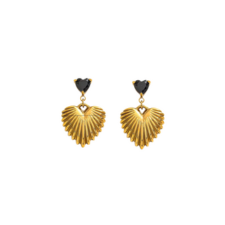 Black Heart Drop Earrings ~ 18k PVD Gold-Plated Stainless Steel