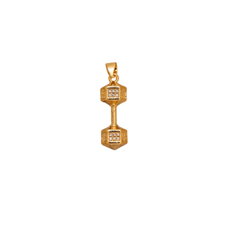 Dumbbell Charm Pendant – Gold with CZ Accents
