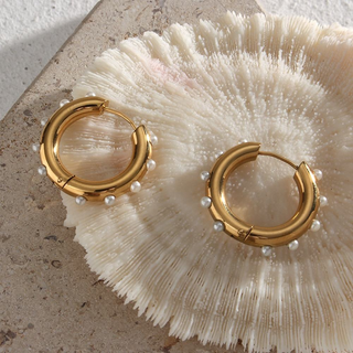 Sophie Pearl Hoop Earrings 18K Gold-Plated Non-Tarnish