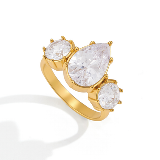 Bella Teardrop CZ Ring with pear-shaped cubic zirconia center stone and gold band