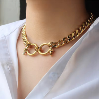 Interlock Statement Chain Necklace Gold Stainless Steel