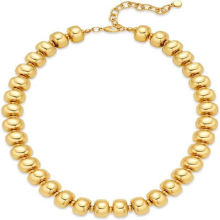 Soleil Gold Beaded Necklace featuring smaller rounded gold beads in polished 14K gold-plated brass