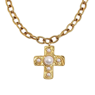 Providence Pearl Cross Necklace – 18K Gold-Plated Stainless Steel