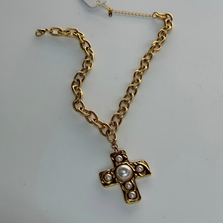 Providence Pearl Cross Necklace – 18K Gold-Plated Stainless Steel