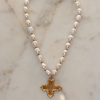 Adeline Pearl Cross Necklace