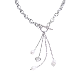 Pearl Heart Tassel Toggle Necklace 18K Gold-Plated Non-Tarnish