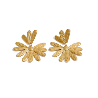Bloom Drop Earrings with bold layered textured petals and polished gold finish