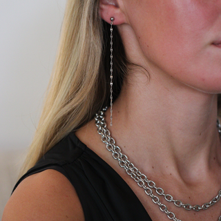 Dainty Marquise Chain Earrings 18k gold with 6-inch drop, non-tarnish and water-resistant design