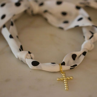 Black & White Polka Dot Cross Scarf Bracelet – Gold