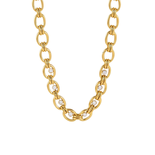 18K gold-plated Gemma Crystal Link Necklace with polished oval links and sparkling crystal accents