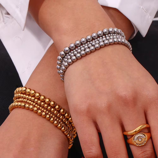 Beaded Stretch Bracelet - Waterproof Stainless Steel