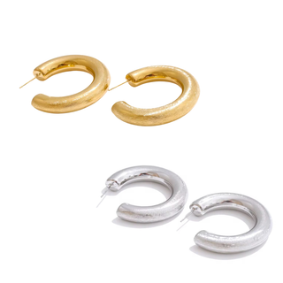 Brushed hoop earrings 18k gold plated stainless steel sleek modern textured design