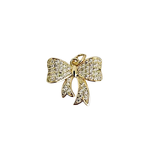 Glitter Bow Charm ~ 14k Gold Plated Brass Charm for Necklaces and Bracelets