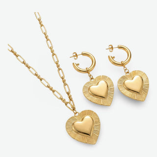 Textured Heart Drop Earrings 18K Gold-Plated Non-Tarnish