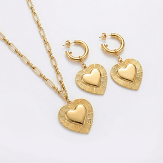 Textured Heart Drop Earrings - 18k Gold Plated Stainless Steel - Raised Heart