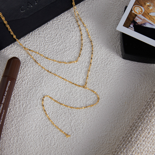 Dainty Marquise Lariat Necklace 18k Gold  Water Resistant