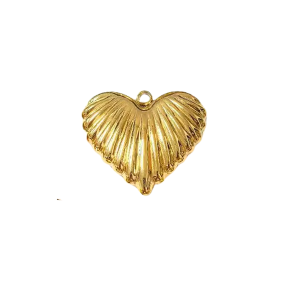 Large Golden Shell Heart Charm ~ 14k Gold Plated Brass