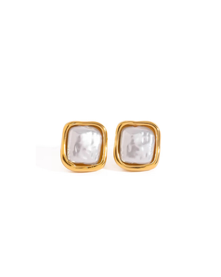 Square Pearl Studs 18k Gold Non Tarnish