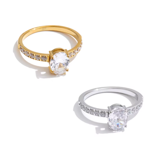 Oval Solitaire Ring - Stainless Steel - CZ Stone