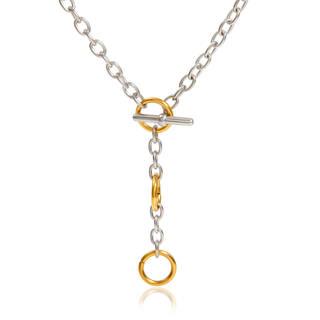 Mixed Metal Loop Toggle Necklace | 18k Gold & Stainless Steel