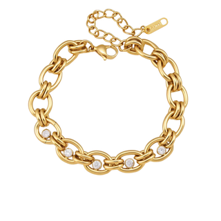 18K gold-plated Gemma Crystal Link Bracelet with polished oval links and sparkling crystal accents