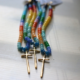 Multicolor Gemstone Beaded Cross Necklace – Gold Cross