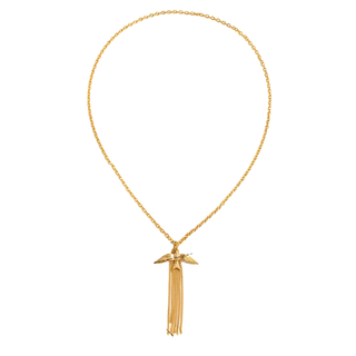 18K gold-plated Swallow Bird Necklace with sculpted pendant and long chain fringe, slip-on style statement jewelry
