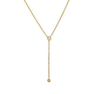 Dainty Cubic Zirconia Lariat Necklace ~ PVD Gold-Plated Stainless Steel